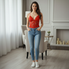 Pleasing Strings Floral Lace V-Neck Bodysuit for Women