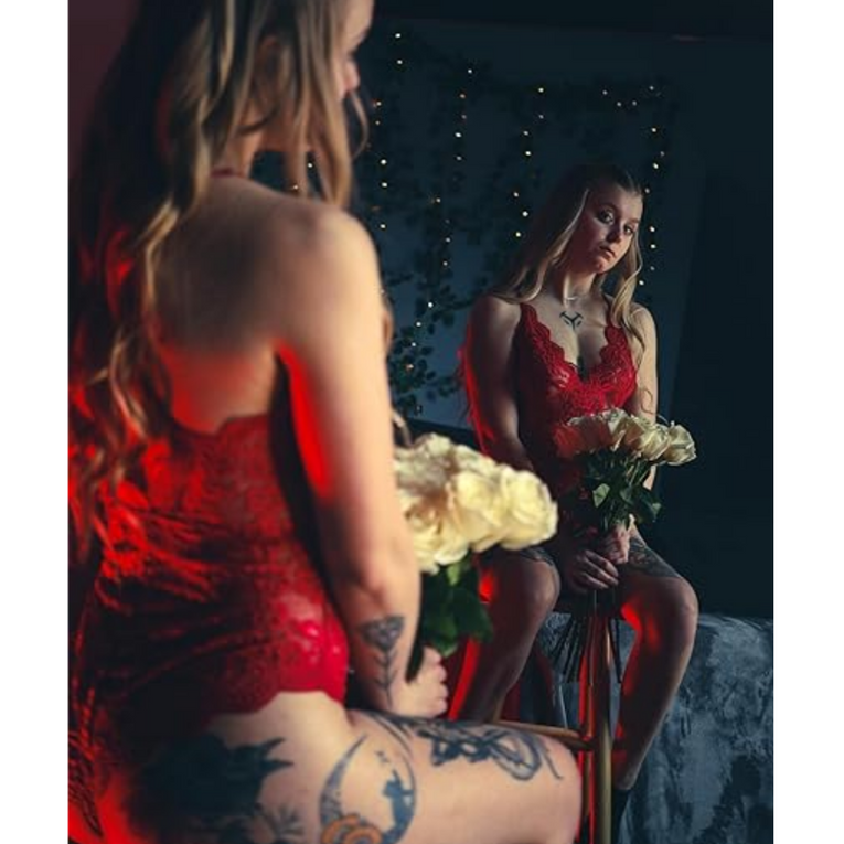 Pleasing Strings Floral Lace V-Neck Bodysuit for Women