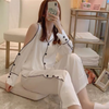 Women Ivory Luxe Satin Co-Ord Set | Women Cold-Shoulder Satin Lounge Co-Ord Set | Loungewear Set