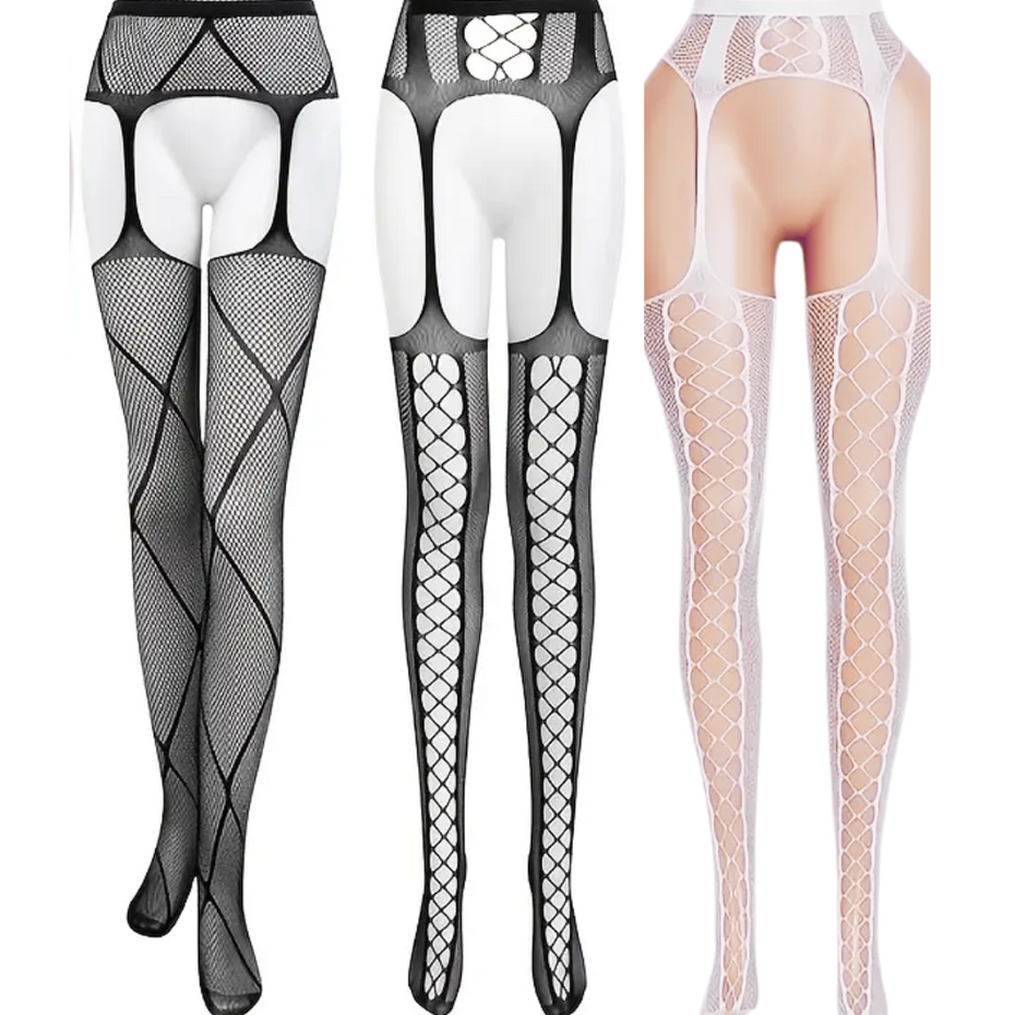 Women Fishnet Thigh-High Stockings Set of 3