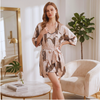 Pleasing Strings Women Silk Satin Leopard Print Short Gown Robe Set