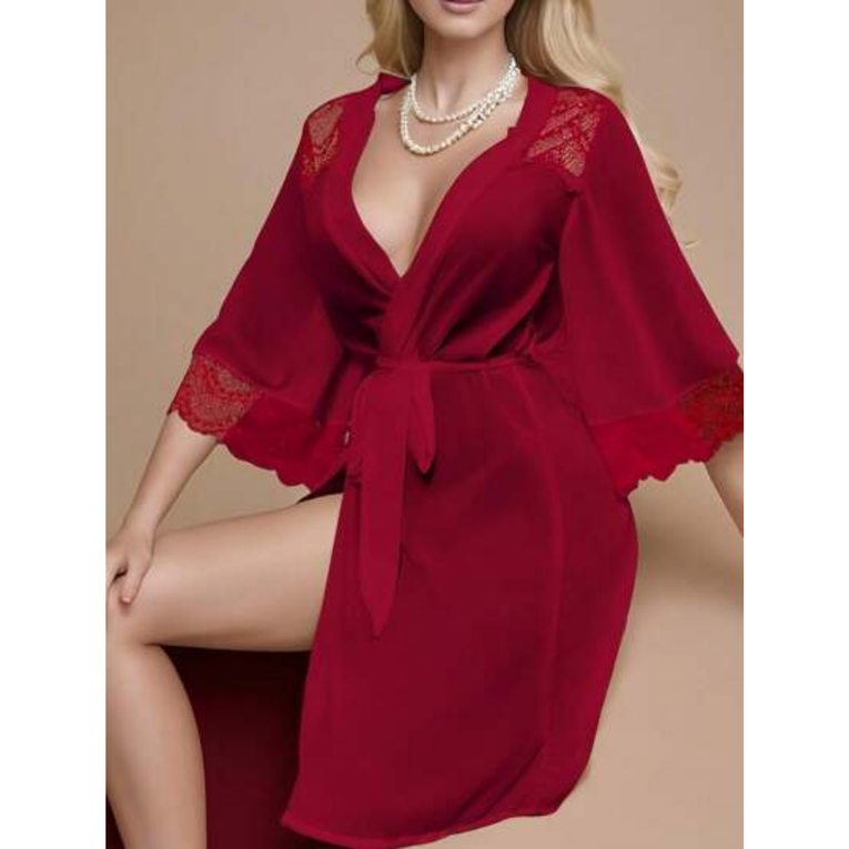 Pleasing Strings Lace Sheer 3/4 Sleeve Belted Robe