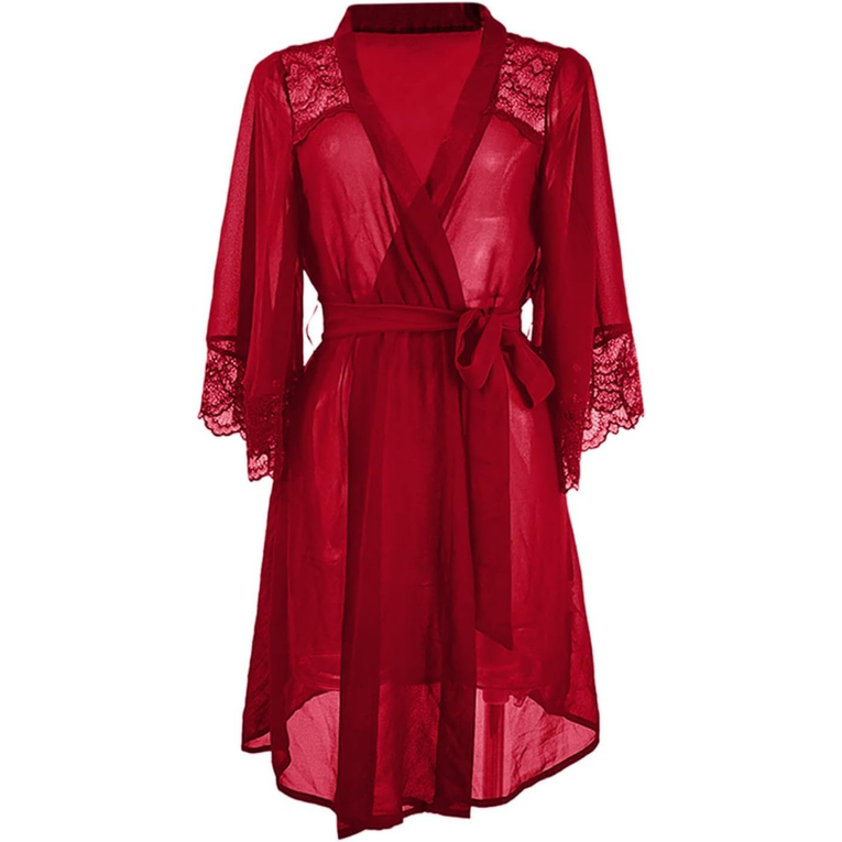 Pleasing Strings Lace Sheer 3/4 Sleeve Belted Robe