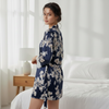 Pleasing Strings Blue Floral Printed Robe with White Lacy Bra & Ruffle Shorts Set for Women