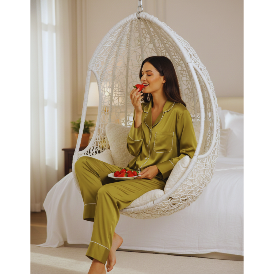 Pleasing Strings Women's Premium Silk Luxury Long Sleeves Pyjama Set