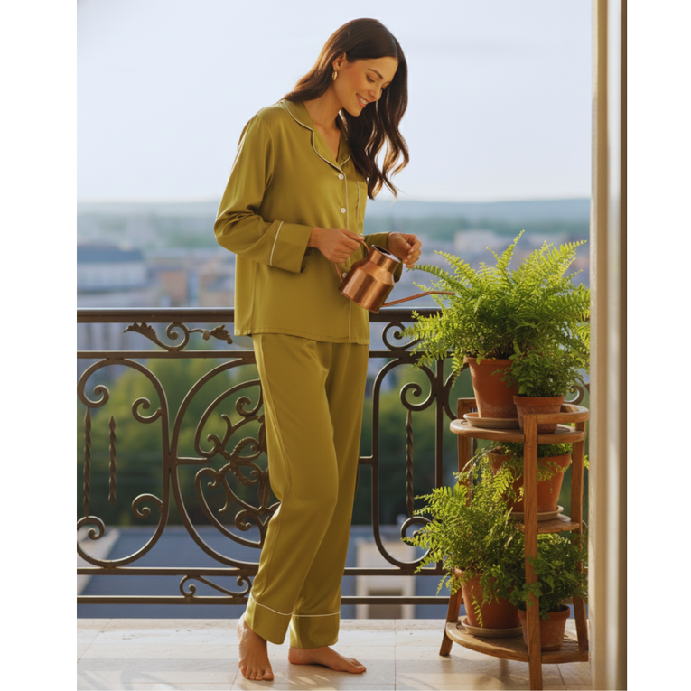 Pleasing Strings Women's Premium Silk Luxury Long Sleeves Pyjama Set