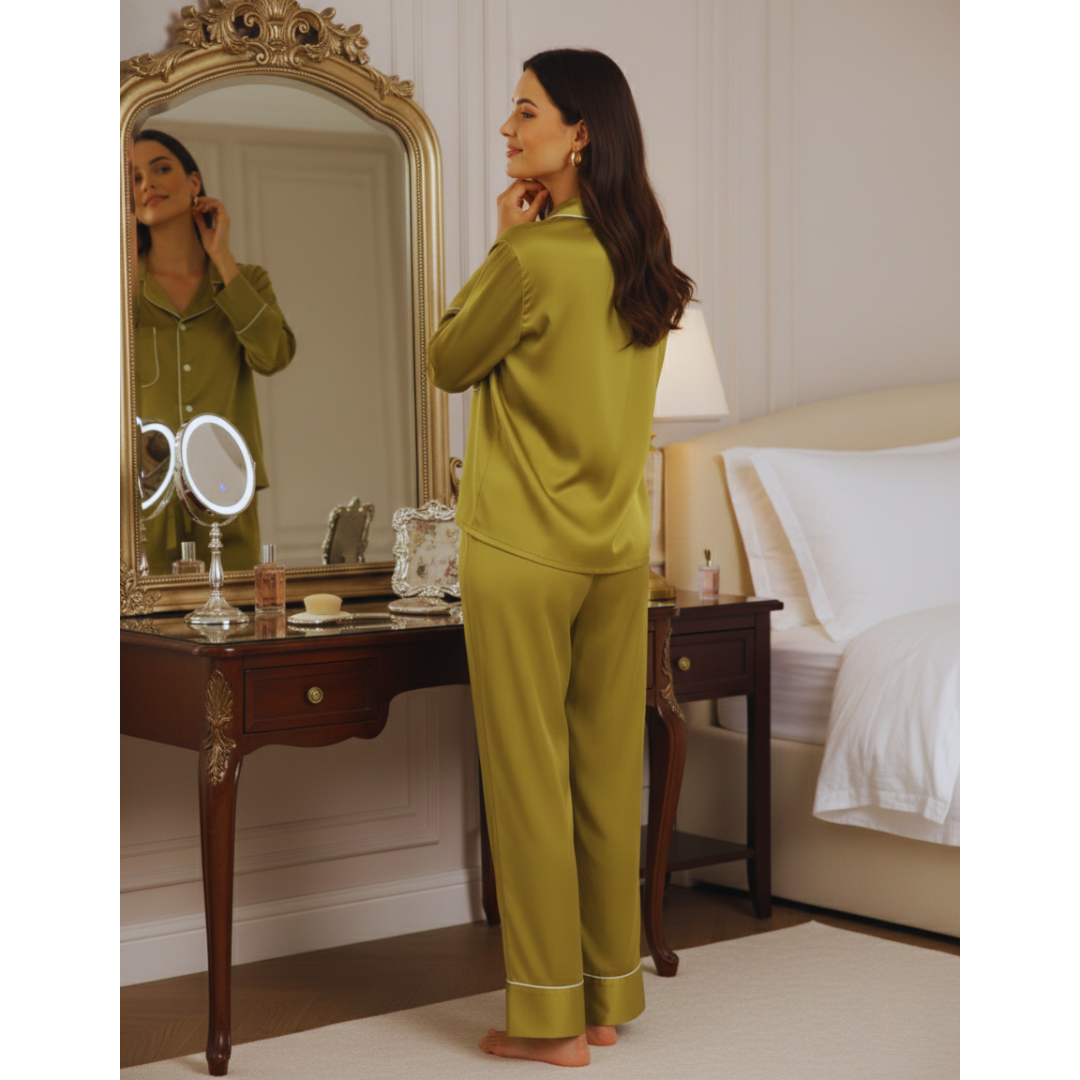 Pleasing Strings Women's Premium Silk Luxury Long Sleeves Pyjama Set