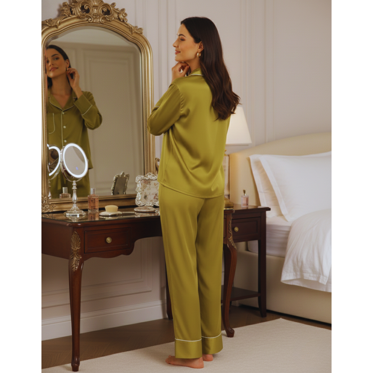 Pleasing Strings Women's Premium Silk Luxury Long Sleeves Pyjama Set
