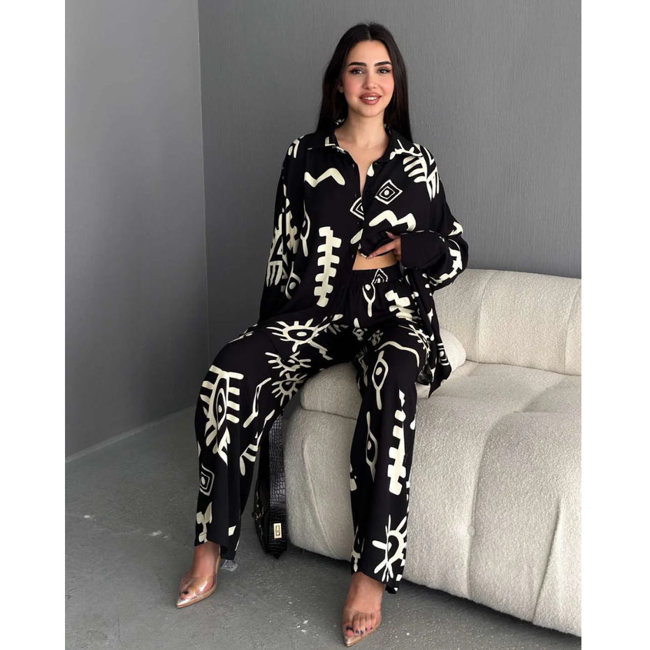 Women Abstract Lines Co-Ord Set | Women Loungewear Set | Travel Co-ord Set