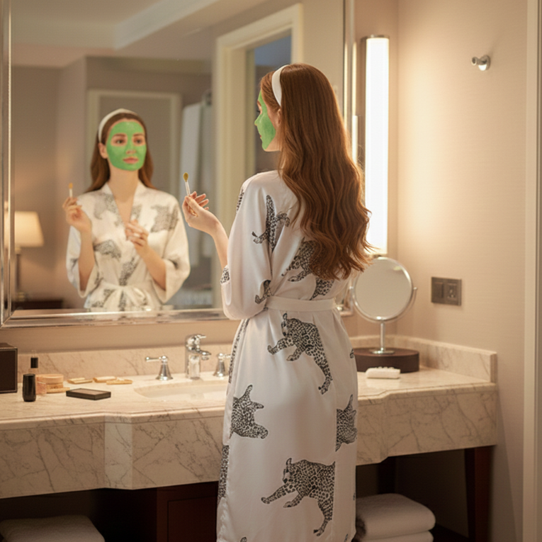 Pleasing Strings Women Silk Satin Leopard Print Robe