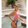 Pleasing Strings Women 2pcs Vintage Swimsuit Halter Neck with Ruched High Waist Bottom