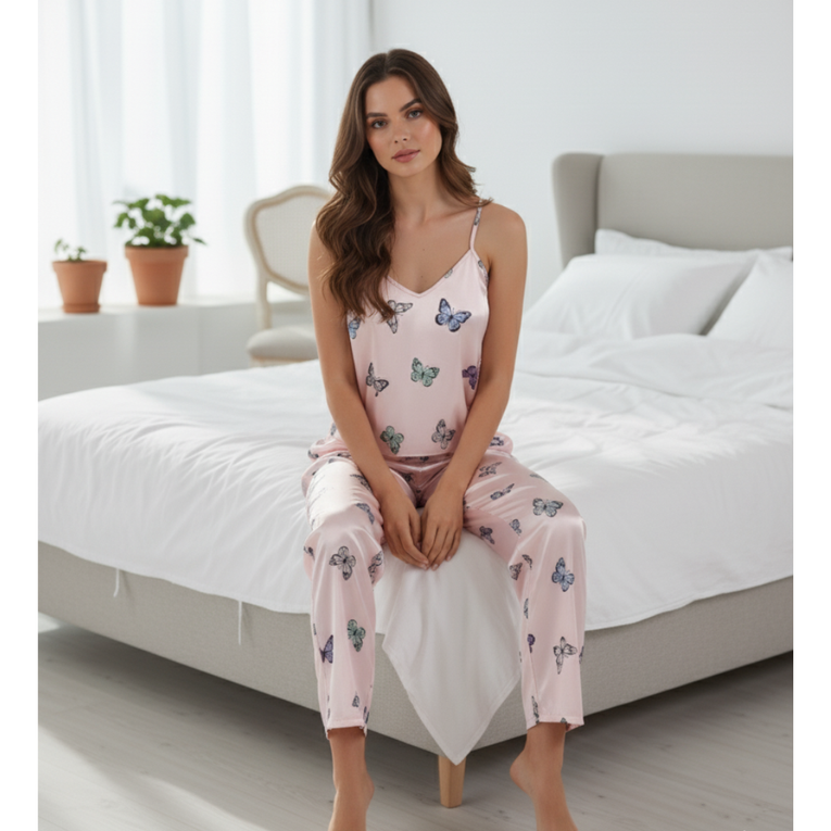 Pleasing Strings Butterfly Printed Cami Top and Long Pyjama Set