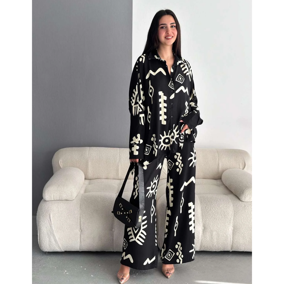 Women Abstract Lines Co-Ord Set | Women Loungewear Set | Travel Co-ord Set