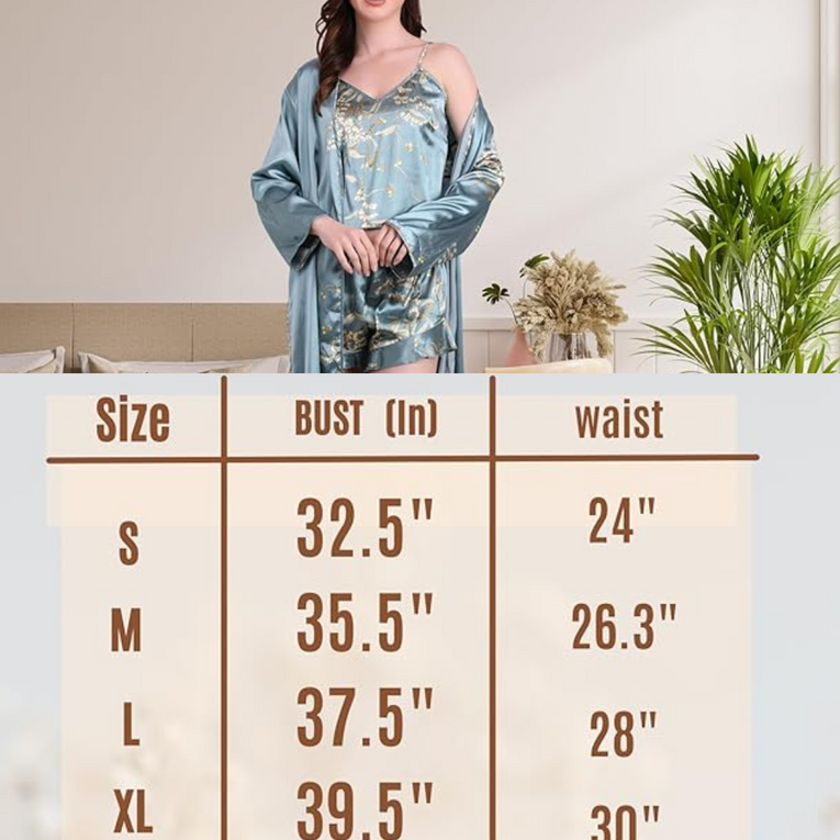Pleasing Strings Women 5pcs Elegant Floral Print Nightgown Set