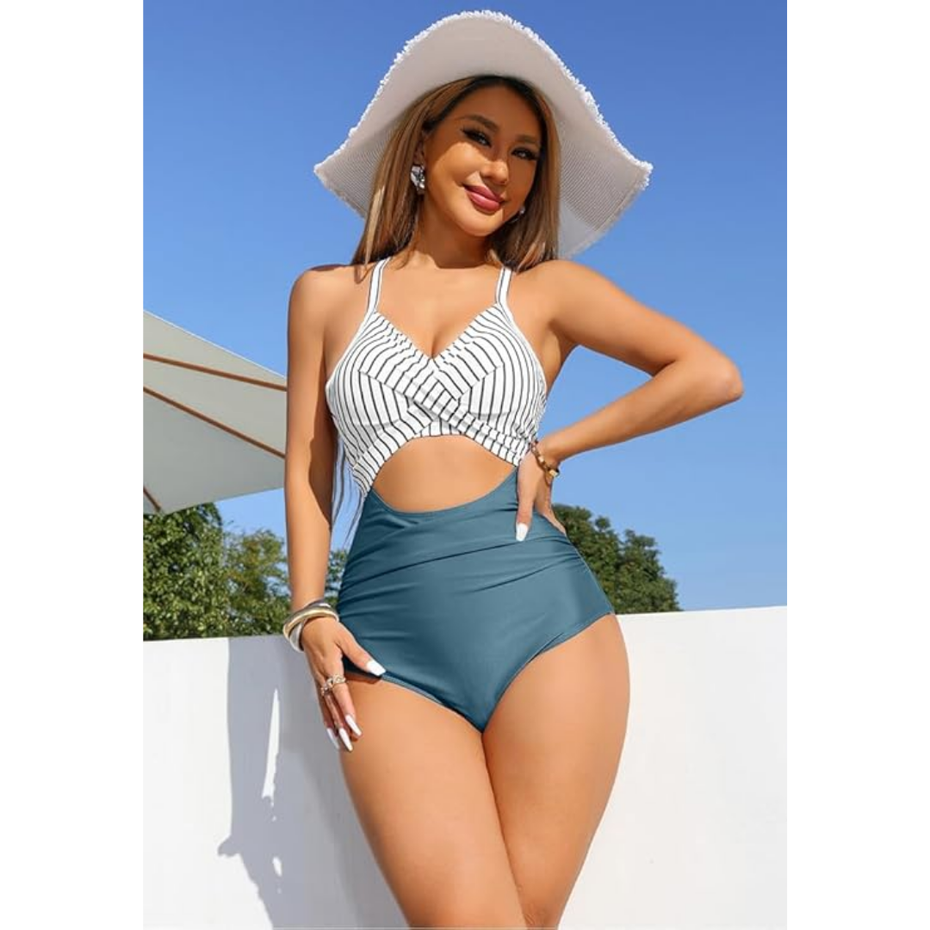 Pleasing Strings Women's 1pc Tummy Control High Waist Cutout Swimsuit