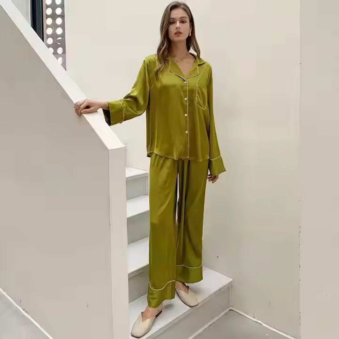 Pleasing Strings Women's Premium Silk Luxury Long Sleeves Pyjama Set