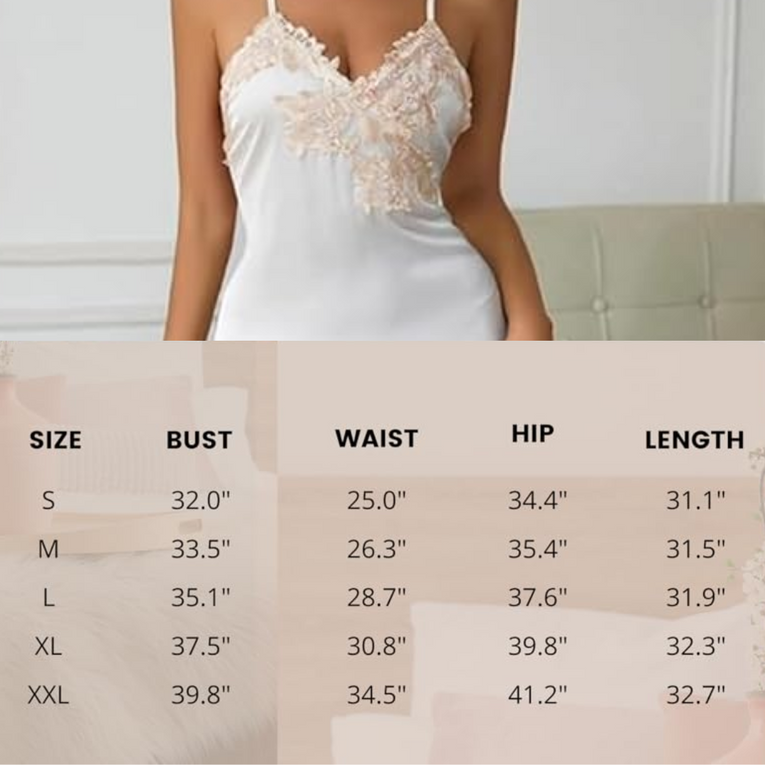 Women Satin Nightgown Silk Chemise V Neck Negligee Sleepwear with Adjustable Straps