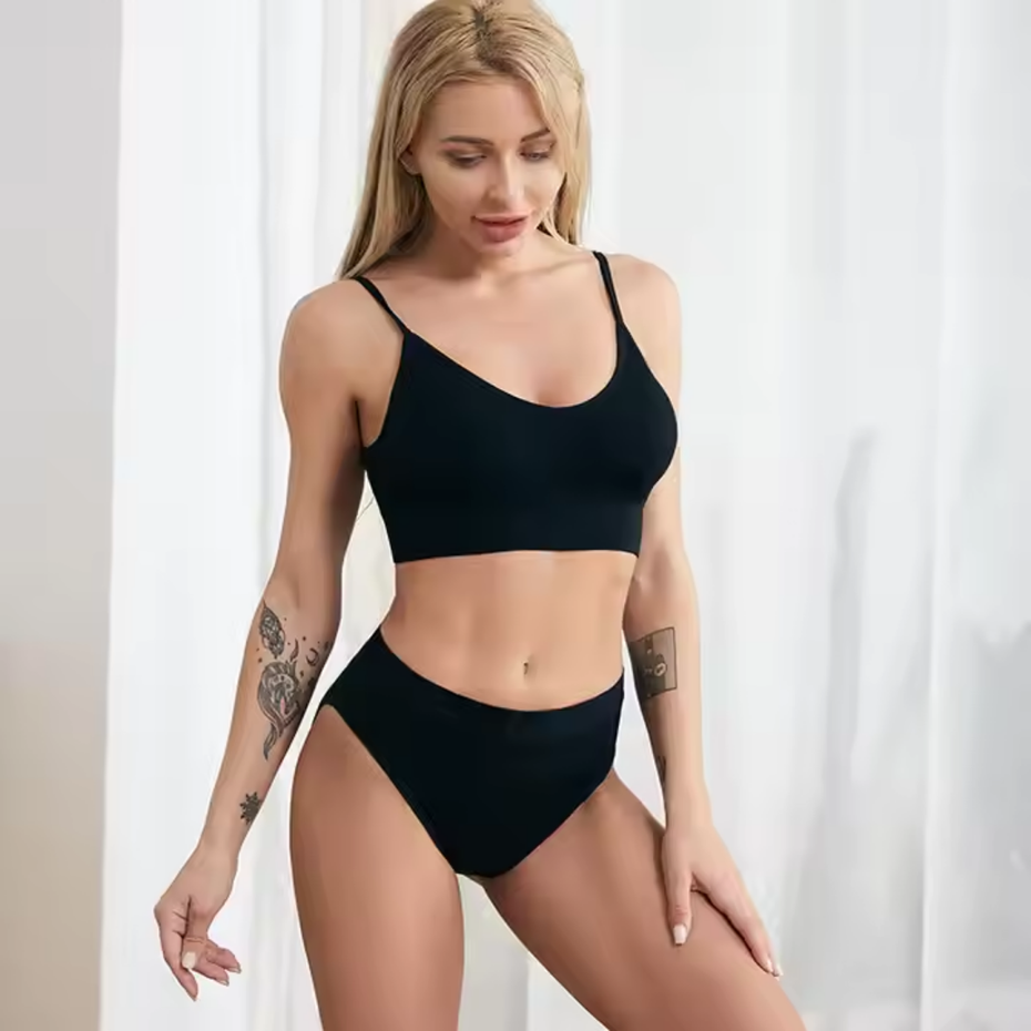 Pleasing Strings Women's Wireless Ribbed Knit Bra & Panty Set