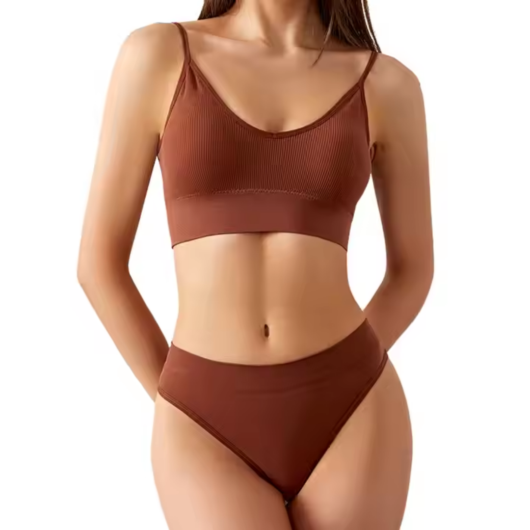 Pleasing Strings Women's Wireless Ribbed Knit Bra & Panty Set
