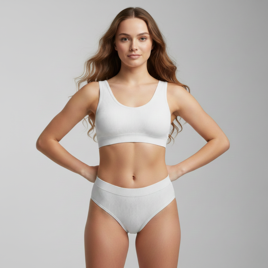 Pleasing Strings Women's Wireless Ribbed Knit Bra & Panty Set