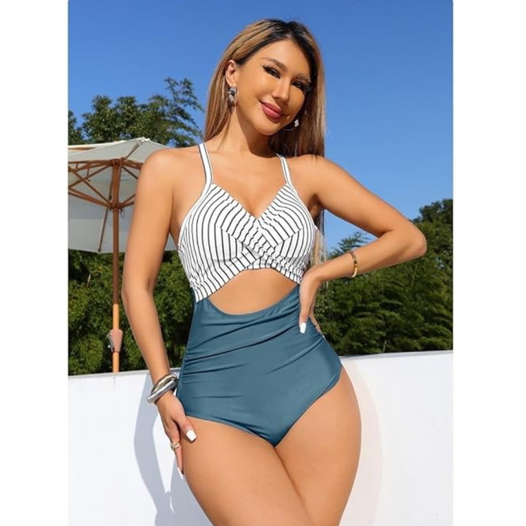 Pleasing Strings Women's 1pc Tummy Control High Waist Cutout Swimsuit