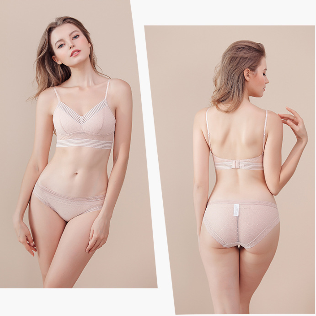 Women Low Back Wireless Lifting Lace Bra Set