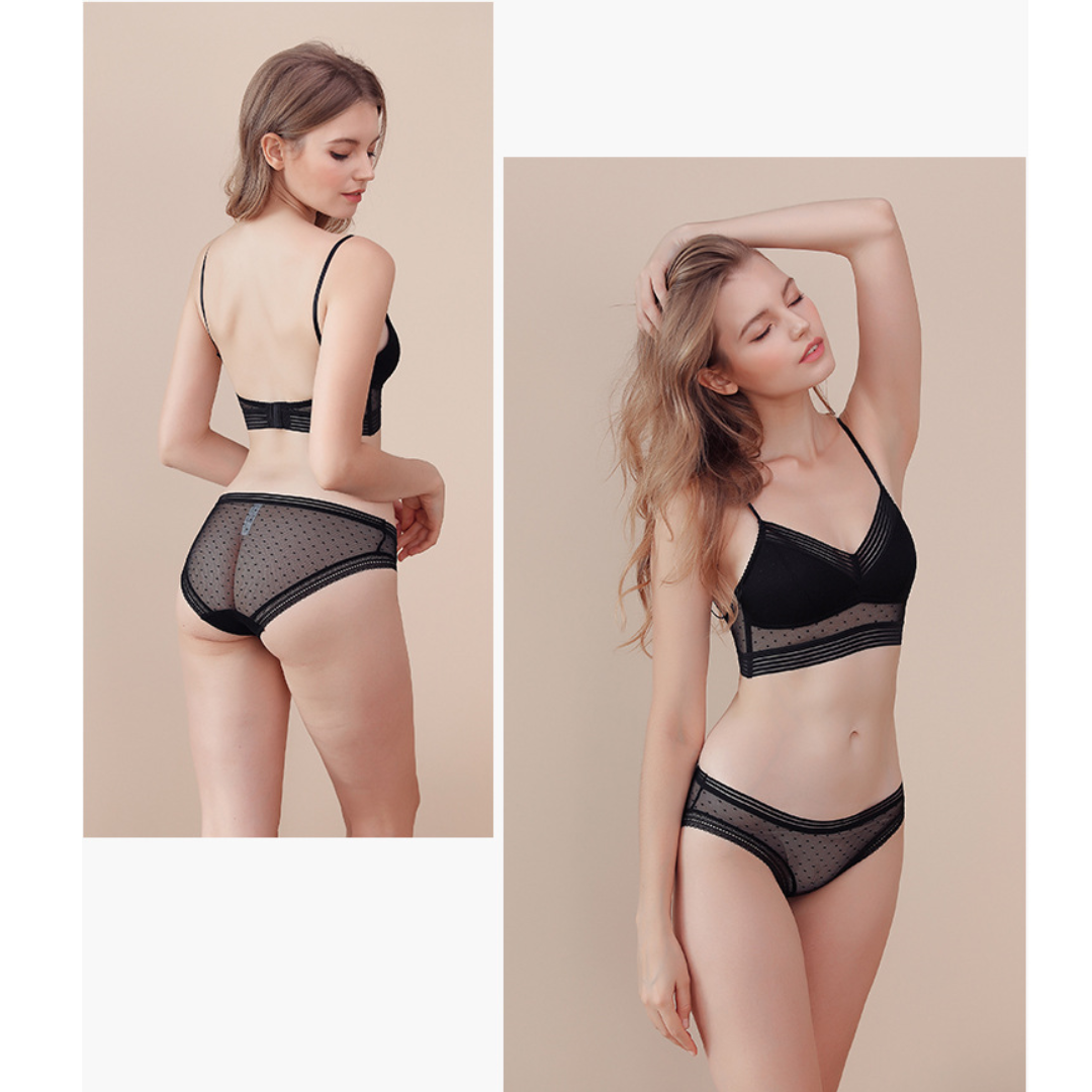 Women Low Back Wireless Lifting Lace Bra Set