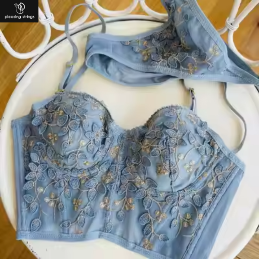 Pleasing Strings Women's Floral Patchwork Lacy Bra Set
