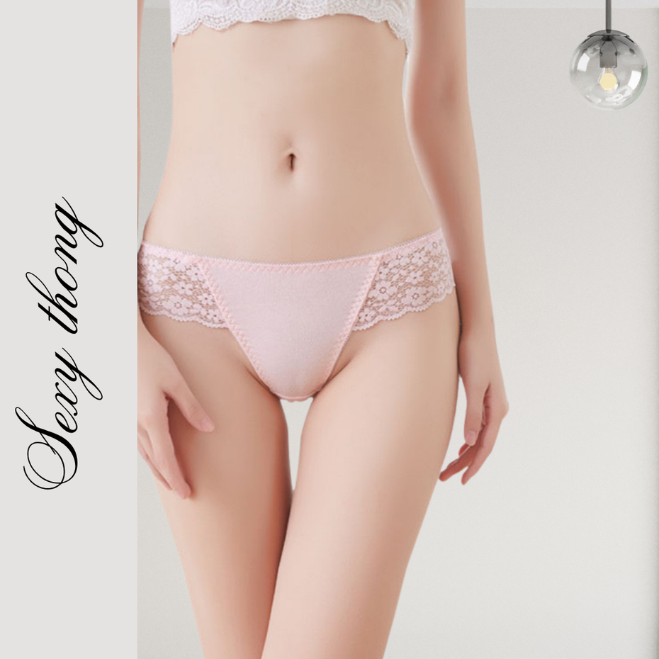 Women Lace Trim Thong Sexy G-String Low Rise Panties T-Back Underpants Set of 3
