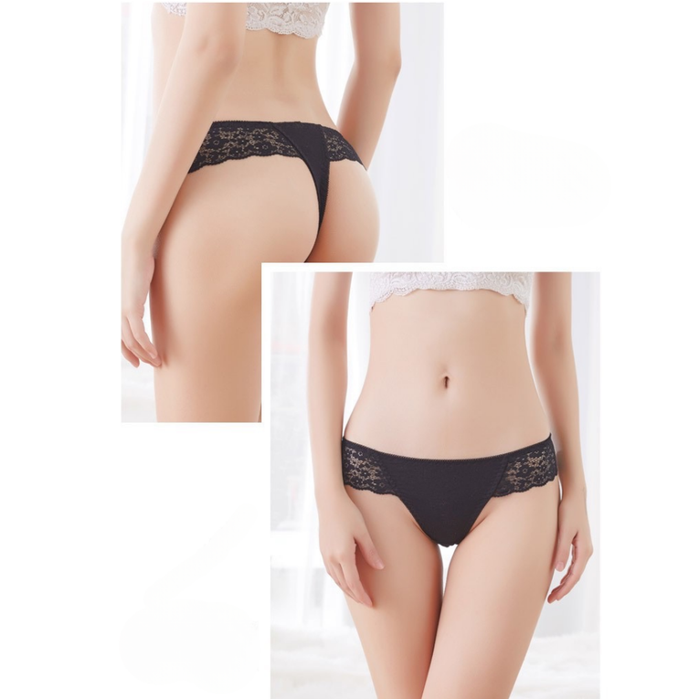 Women Lace Trim Thong Sexy G-String Low Rise Panties T-Back Underpants Set of 3