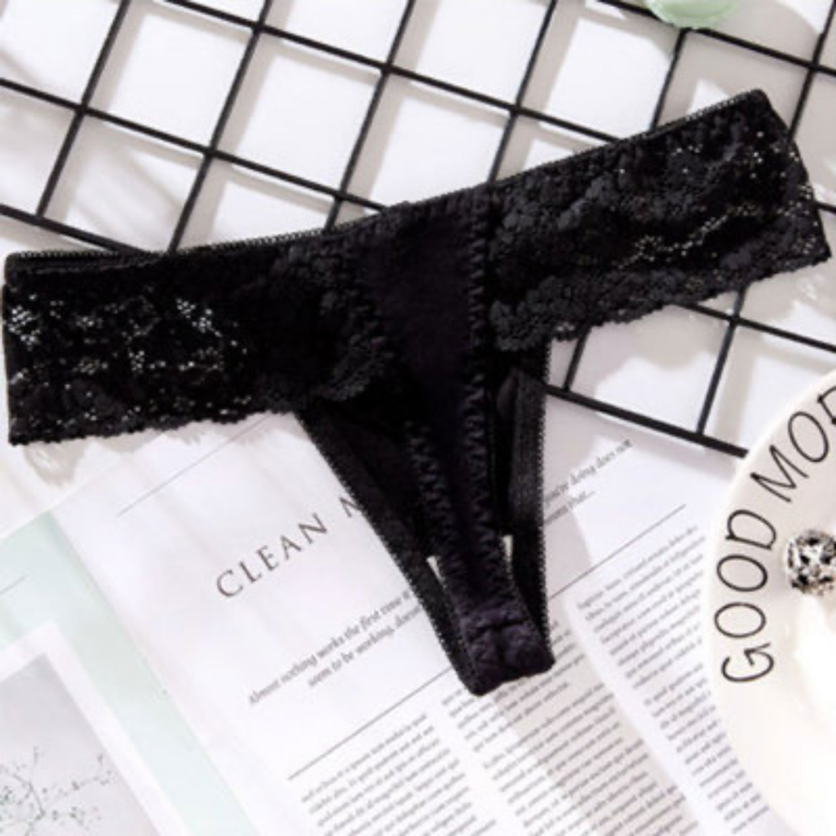 Women Lace Trim Thong Sexy G-String Low Rise Panties T-Back Underpants Set of 3