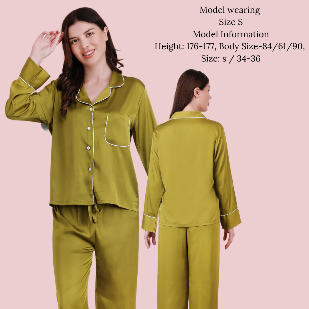 Pleasing Strings Women's Premium Silk Luxury Long Sleeves Pyjama Set
