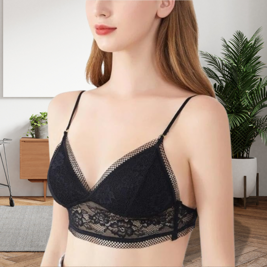 Women Sexy Lacy Black Wireless Bra