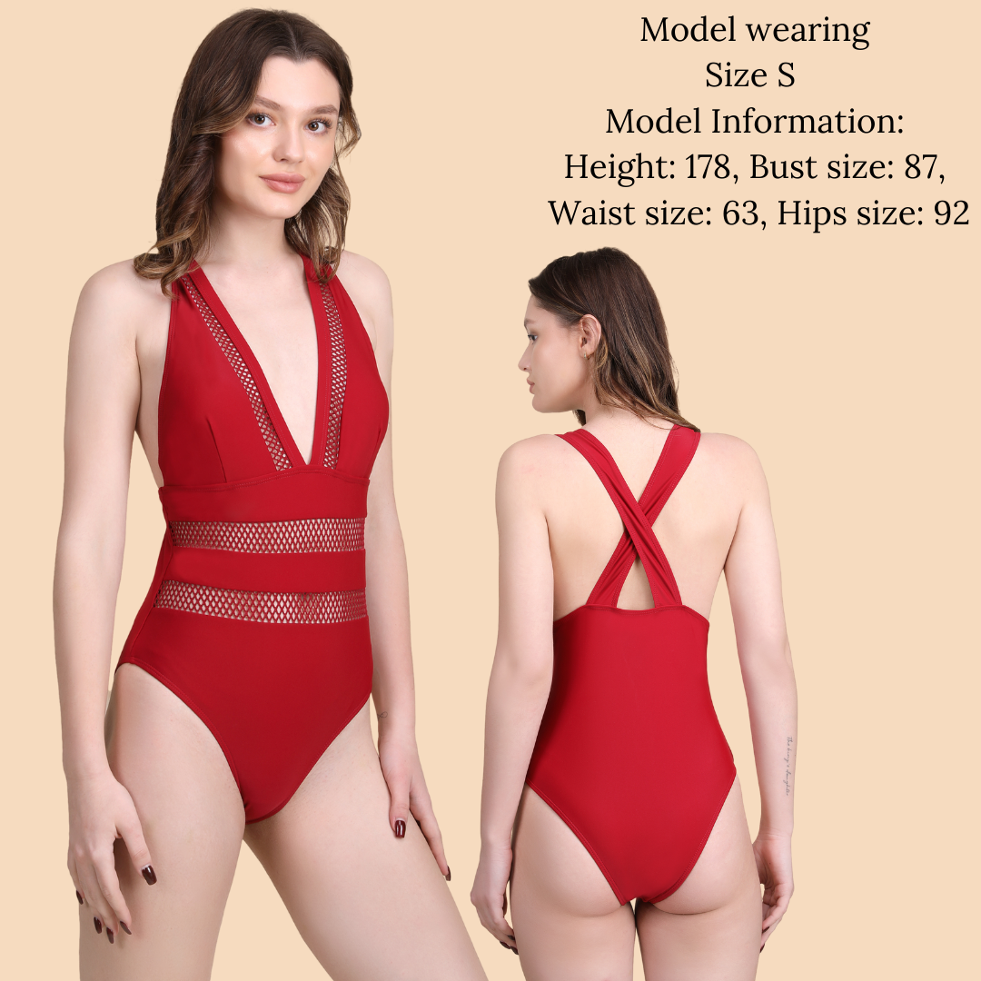 Pleasing Strings 1pc Women Padded Wireless Deep V Neck Swimsuit
