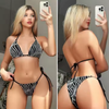 Pleasing Strings Women 2pc Zebra Striped Halter Triangle Side Tie Bikini Set
