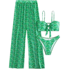 Women's 3 Piece Tropical Print Cami Bikini Swimsuit with Cover Up Pants