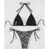 Pleasing Strings Women 2pc Zebra Striped Halter Triangle Side Tie Bikini Set