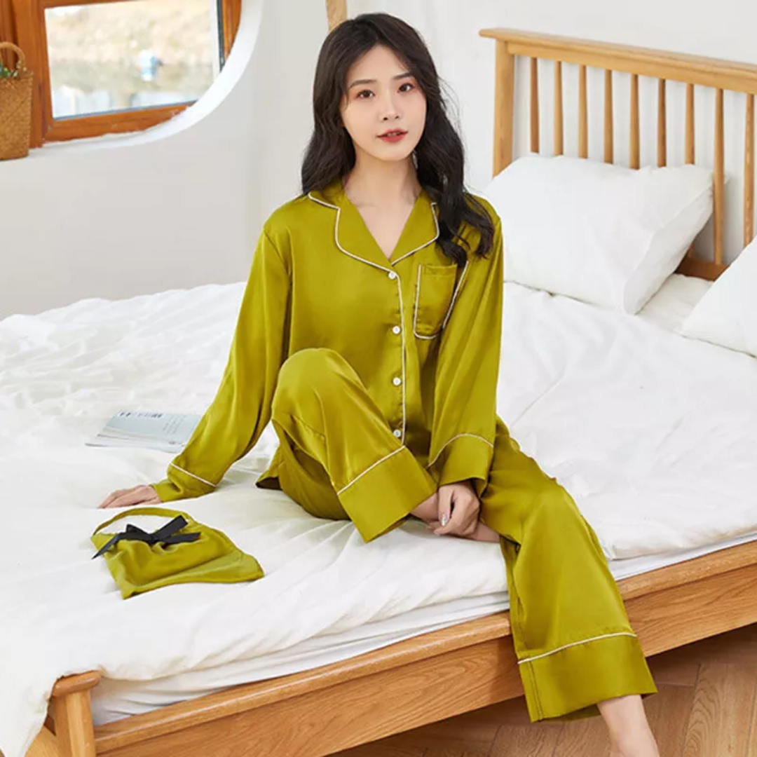 Pleasing Strings Women's Premium Silk Luxury Long Sleeves Pyjama Set