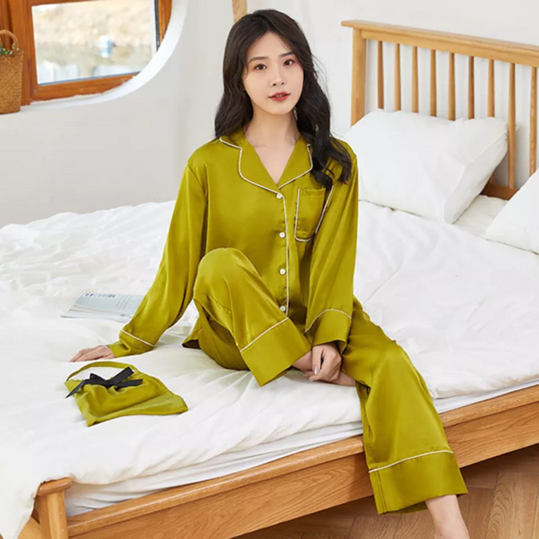 Pleasing Strings Women's Premium Silk Luxury Long Sleeves Pyjama Set