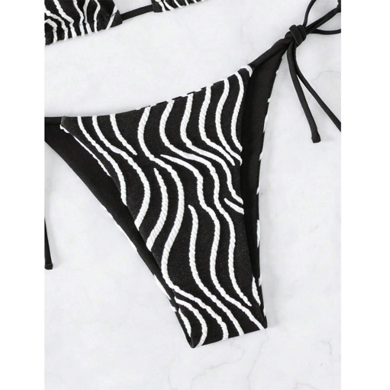 Pleasing Strings Women 2pc Zebra Striped Halter Triangle Side Tie Bikini Set