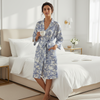 Pleasing Strings Women's 3pc Blue Toile Print Satin Pj Robe Set