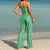 Women's 3 Piece Tropical Print Cami Bikini Swimsuit with Cover Up Pants