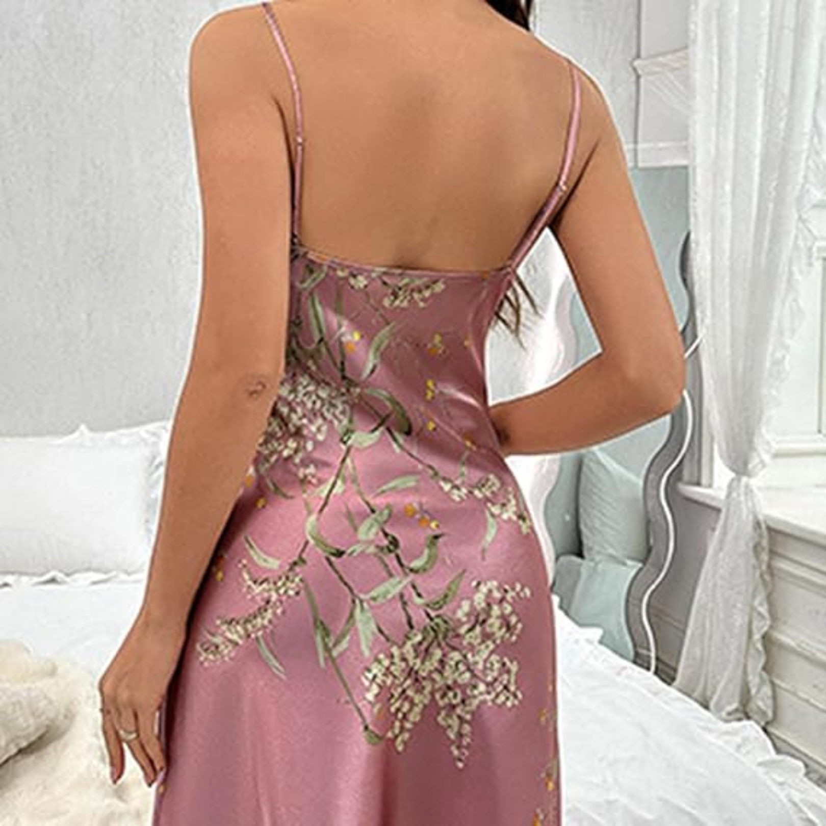 Pleasing Strings Women Satin Floral Printed 3pcs Cami Top Shorts & Gown Set