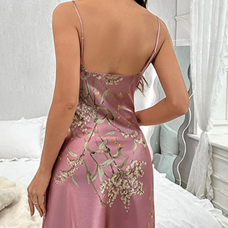 Pleasing Strings Women Satin Floral Printed 3pcs Cami Top Shorts & Gown Set