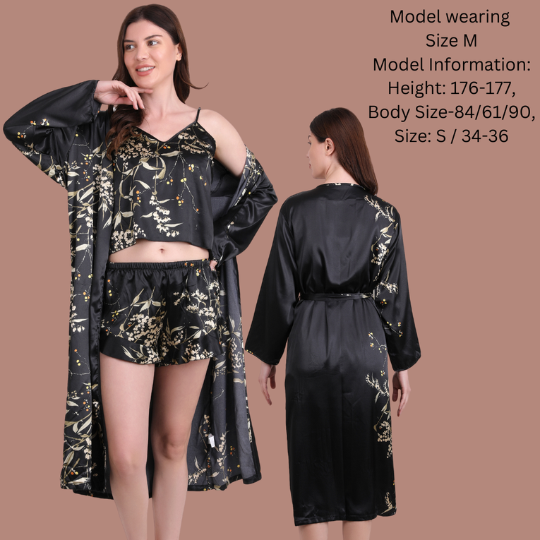 Pleasing Strings Women 5pcs Elegant Floral Print Nightgown Set