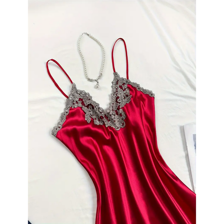 Pleasing Strings Women's Lace Silk Satin Nightgown