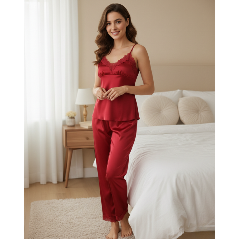 Pleasing Strings Women Cami Short Pyjamas with Robe 5 Pc Set