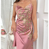 Pleasing Strings Women Satin Floral Printed 3pcs Cami Top Shorts & Gown Set