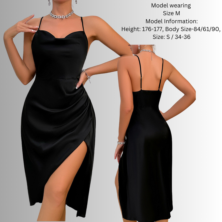Women Satin Nightgown Silk Chemise Cowl Neck Negligee Sleepwear with Adjustable Straps