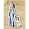 Pleasing Strings Tie Dye with Halter Neck & High Thigh Slit Cutout 3pc Swimsuit for Women